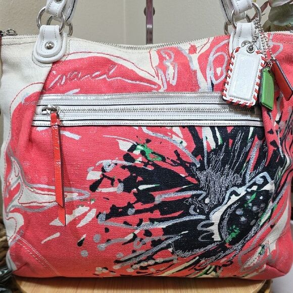 Coach Poppy Placed Flower Glam Tote Multi Color with Wallet - Picture 2 of 16